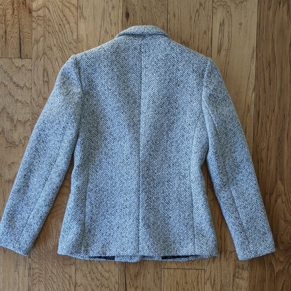 Tweed Black White Herringbone Wool Lined Blazer Jacket 2P 2 Petite XS Small - Picture 3 of 15